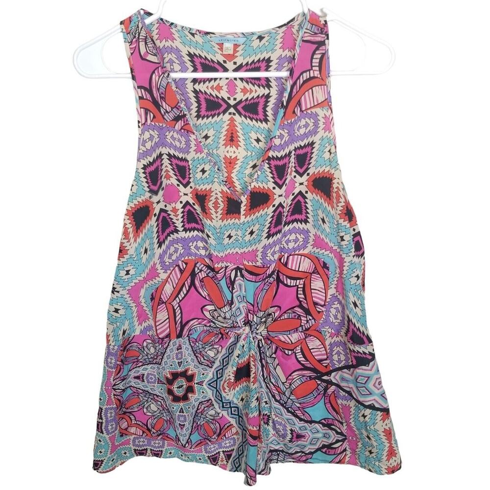 Leifnotes Anthropologie Womens Silk Top Size 4 Geometric Boho Hippie Festival